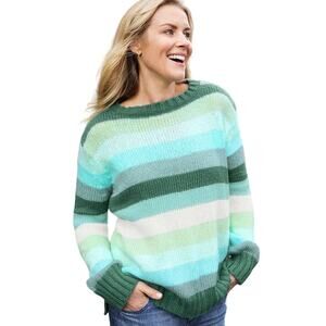Wooden Ships Women Autumn Striped Chunky Crewneck Mohair Wool Sweater Green XS